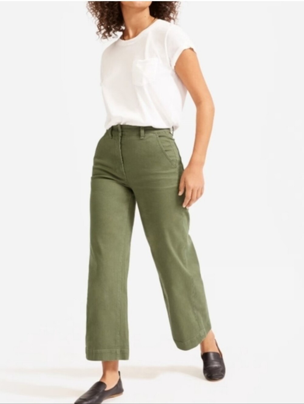 Everlane The Wide Leg Cropped Pant Jean Sage Army Green Ankle Fisherman